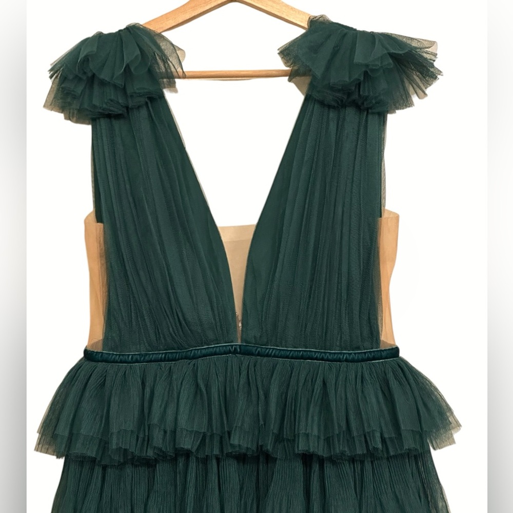 NWT SAU LEE Sabrina Tulle Ruffle Gown in Emerald Green Size 10 - Picture 6 of 16